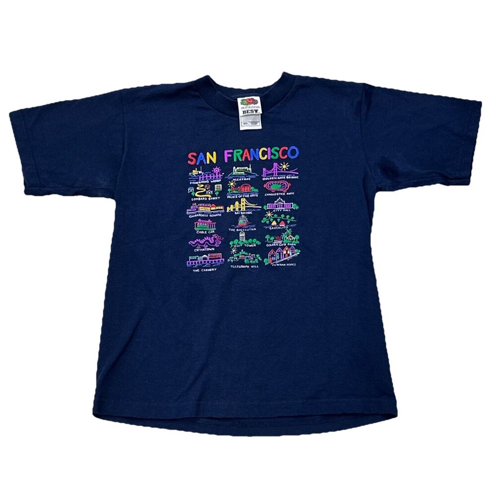 Vintage 90s Fruit of the Loom Blue T-Shirt Youth L 10/12 San Francisco Graphic